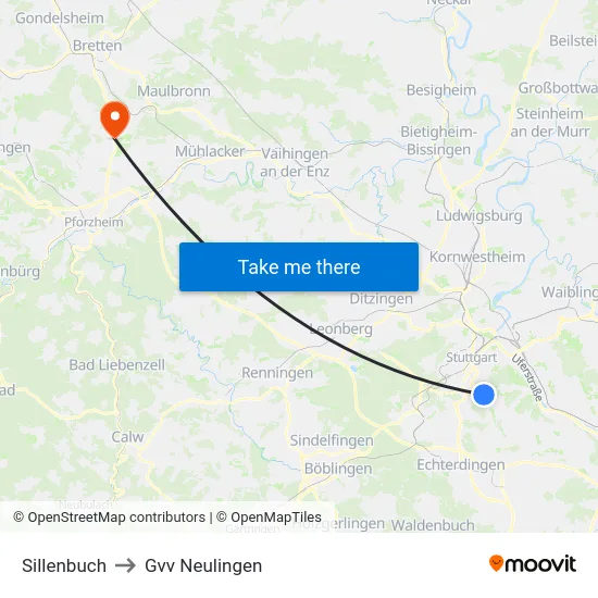 Sillenbuch to Gvv Neulingen map