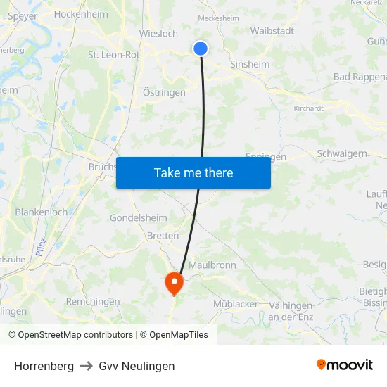 Horrenberg to Gvv Neulingen map