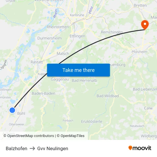 Balzhofen to Gvv Neulingen map