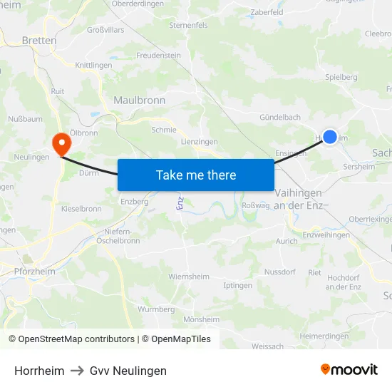 Horrheim to Gvv Neulingen map