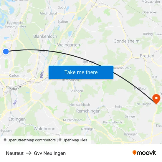 Neureut to Gvv Neulingen map