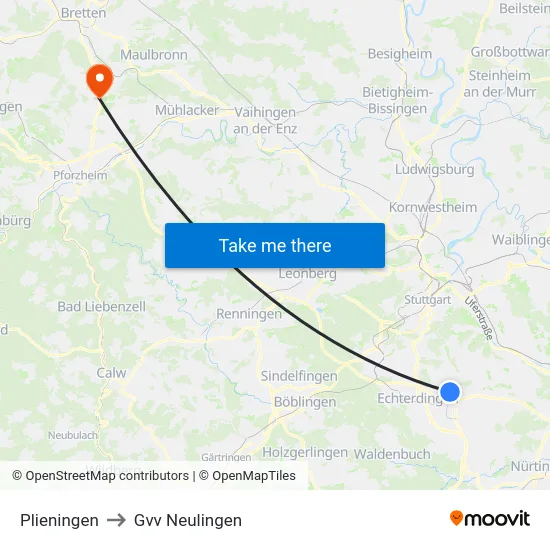 Plieningen to Gvv Neulingen map