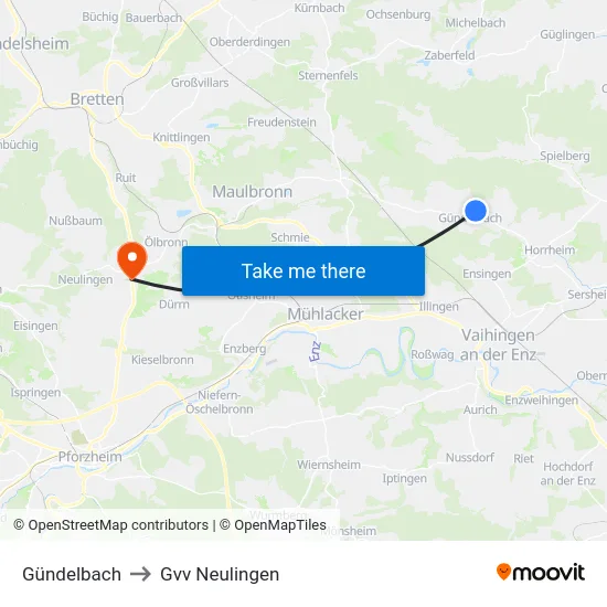 Gündelbach to Gvv Neulingen map