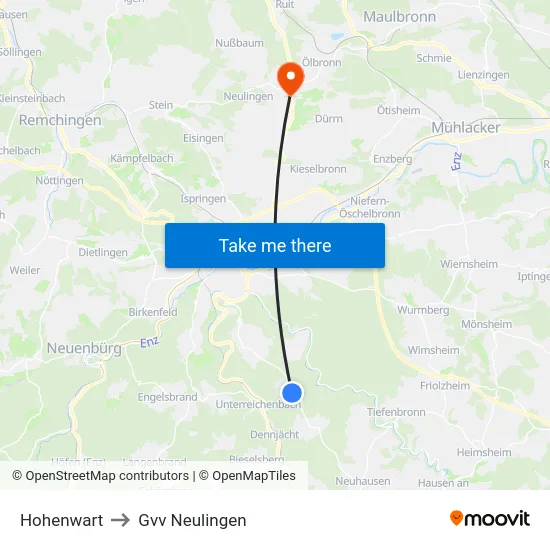 Hohenwart to Gvv Neulingen map