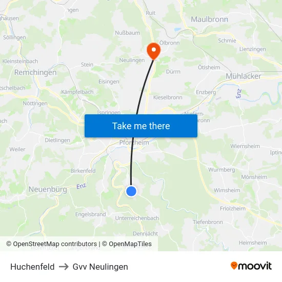 Huchenfeld to Gvv Neulingen map
