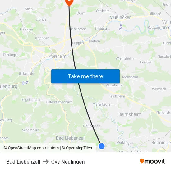 Bad Liebenzell to Gvv Neulingen map