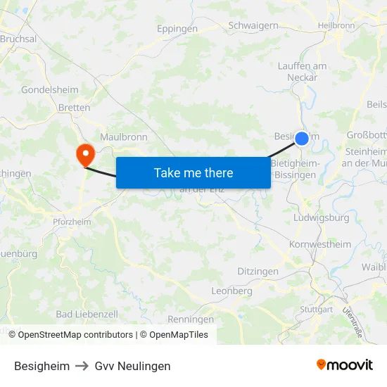 Besigheim to Gvv Neulingen map