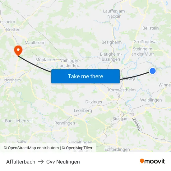 Affalterbach to Gvv Neulingen map