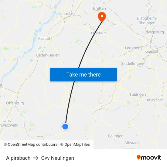 Alpirsbach to Gvv Neulingen map