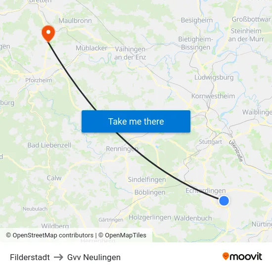 Filderstadt to Gvv Neulingen map