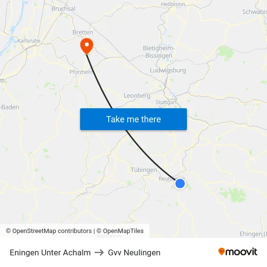 Eningen Unter Achalm to Gvv Neulingen map