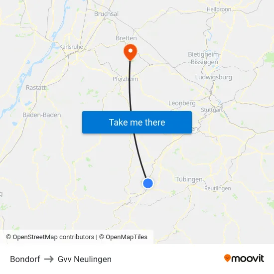 Bondorf to Gvv Neulingen map