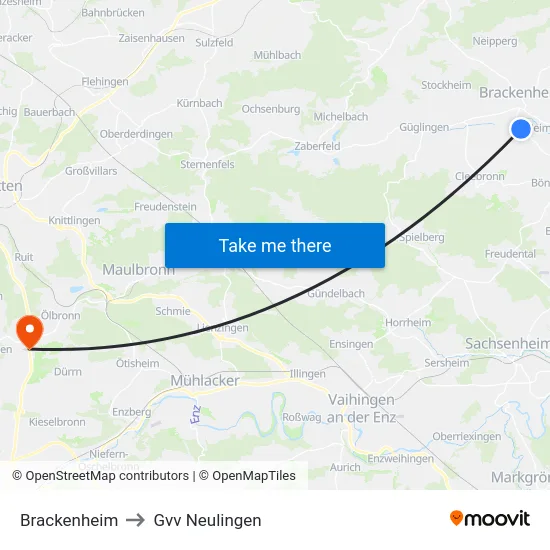 Brackenheim to Gvv Neulingen map