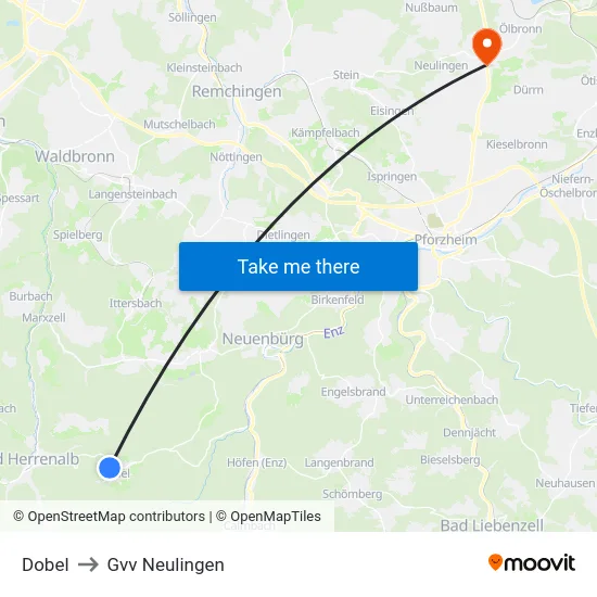 Dobel to Gvv Neulingen map