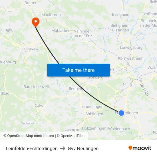 Leinfelden-Echterdingen to Gvv Neulingen map