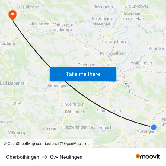Oberboihingen to Gvv Neulingen map