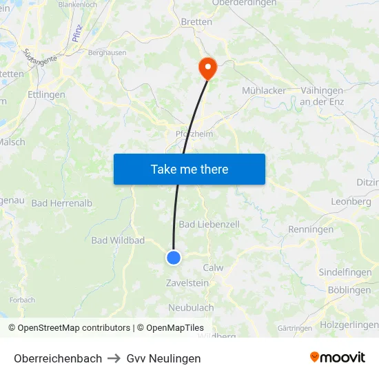 Oberreichenbach to Gvv Neulingen map