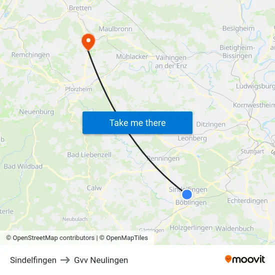 Sindelfingen to Gvv Neulingen map