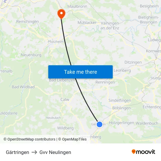 Gärtringen to Gvv Neulingen map