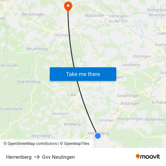 Herrenberg to Gvv Neulingen map