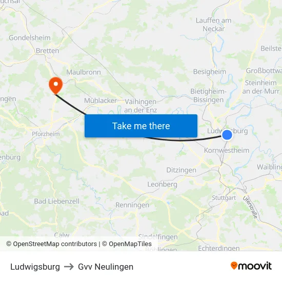 Ludwigsburg to Gvv Neulingen map