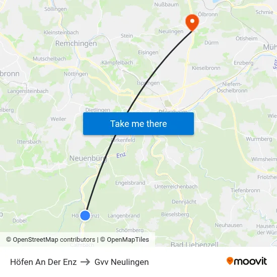 Höfen An Der Enz to Gvv Neulingen map