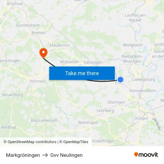 Markgröningen to Gvv Neulingen map
