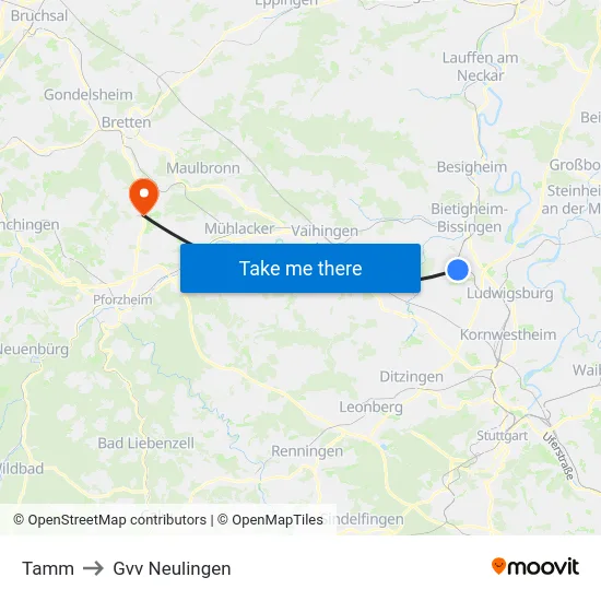 Tamm to Gvv Neulingen map