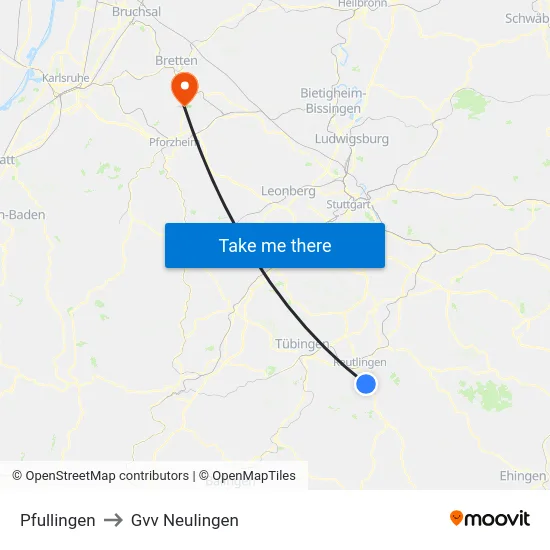 Pfullingen to Gvv Neulingen map