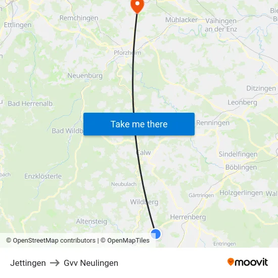 Jettingen to Gvv Neulingen map
