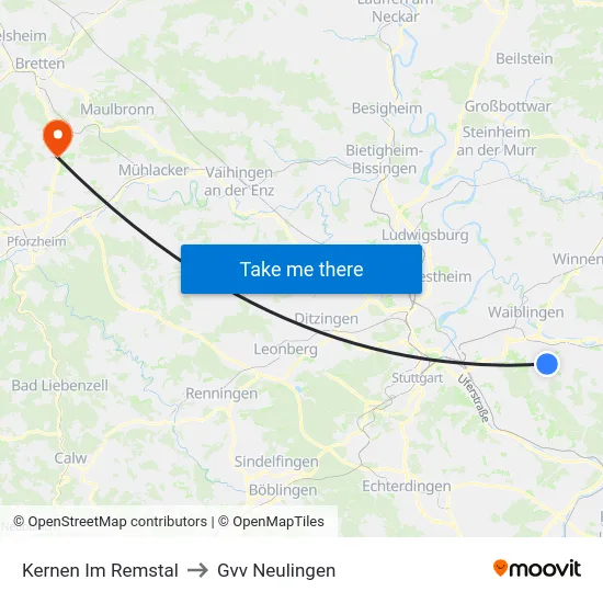 Kernen Im Remstal to Gvv Neulingen map