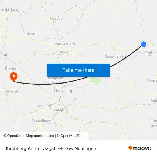 Kirchberg An Der Jagst to Gvv Neulingen map