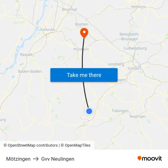 Mötzingen to Gvv Neulingen map