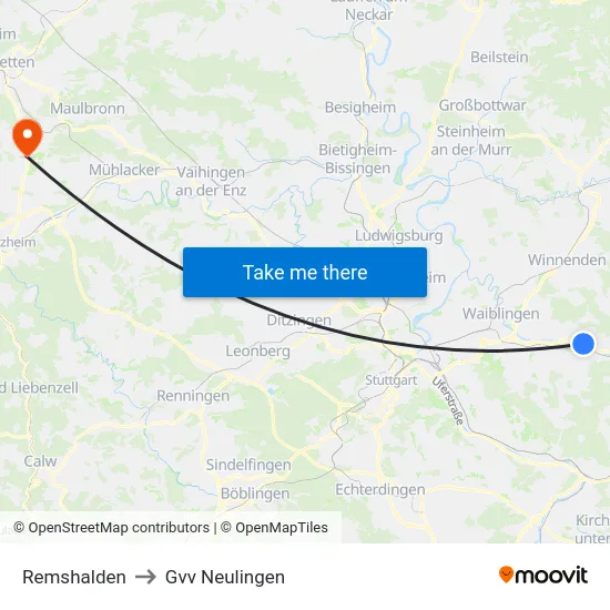Remshalden to Gvv Neulingen map