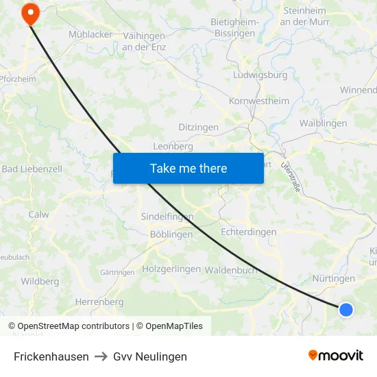 Frickenhausen to Gvv Neulingen map