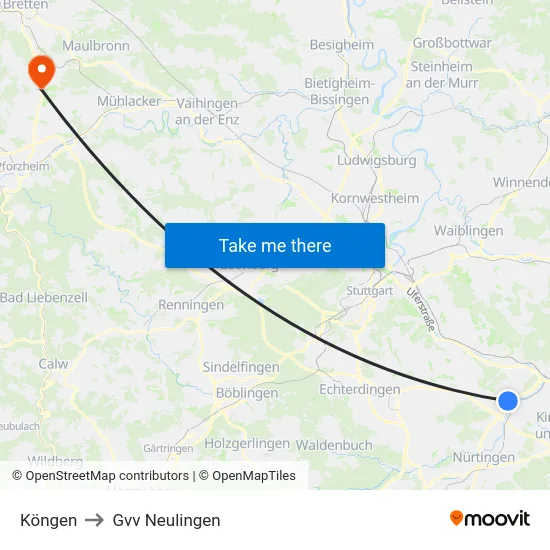 Köngen to Gvv Neulingen map