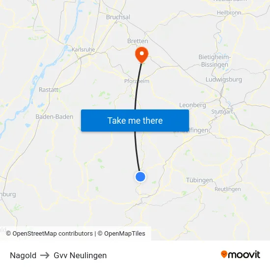 Nagold to Gvv Neulingen map