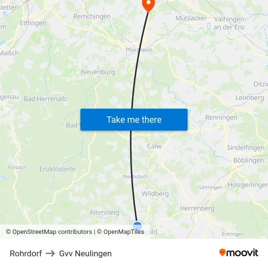 Rohrdorf to Gvv Neulingen map