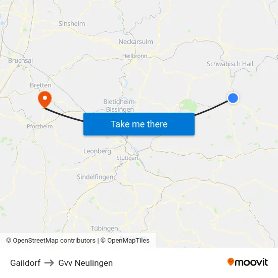 Gaildorf to Gvv Neulingen map