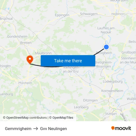 Gemmrigheim to Gvv Neulingen map