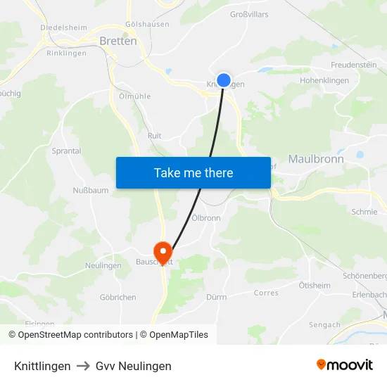 Knittlingen to Gvv Neulingen map