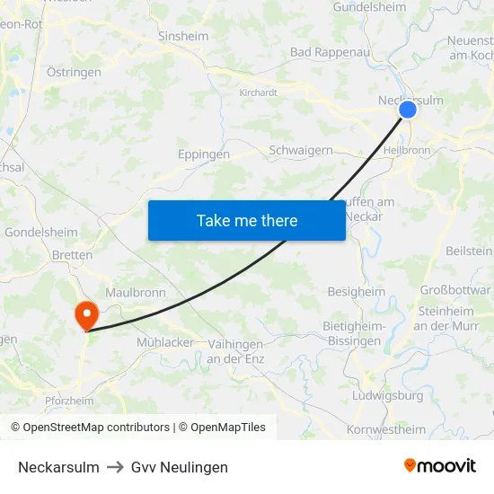 Neckarsulm to Gvv Neulingen map
