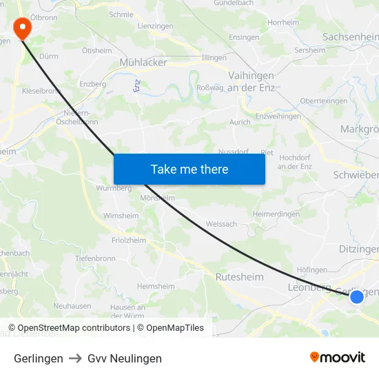 Gerlingen to Gvv Neulingen map