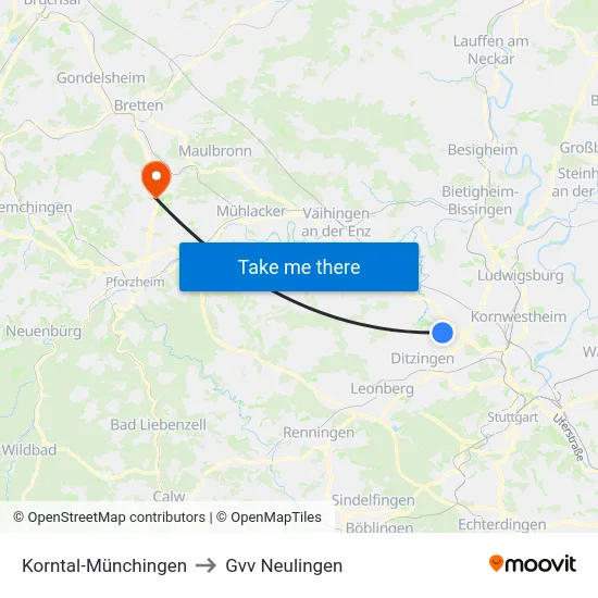 Korntal-Münchingen to Gvv Neulingen map