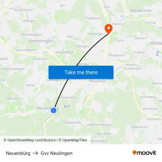 Neuenbürg to Gvv Neulingen map