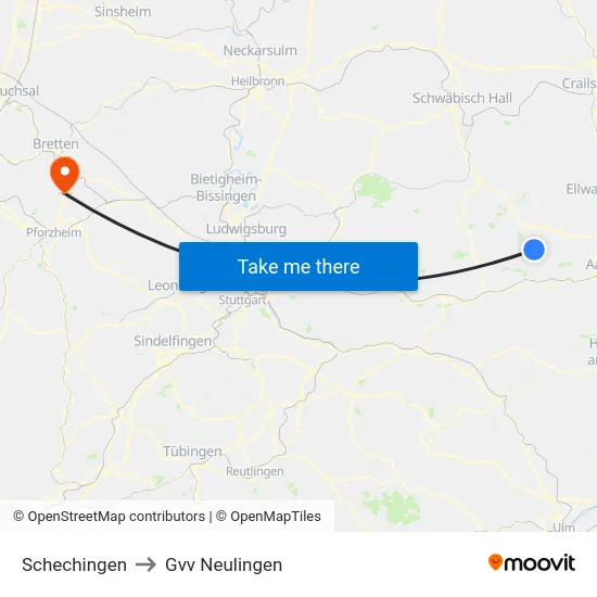 Schechingen to Gvv Neulingen map