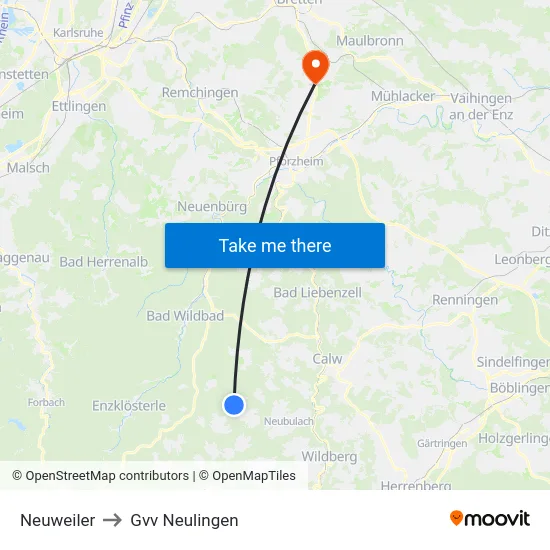 Neuweiler to Gvv Neulingen map