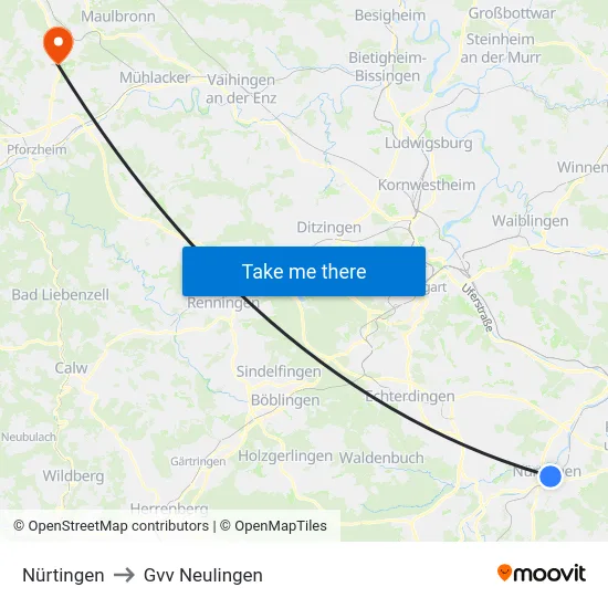 Nürtingen to Gvv Neulingen map
