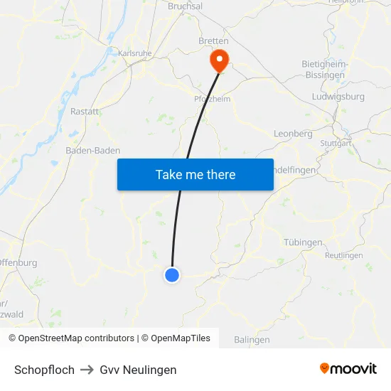 Schopfloch to Gvv Neulingen map