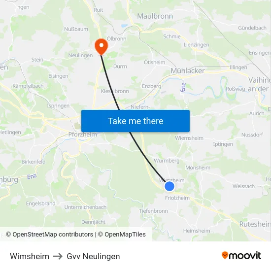 Wimsheim to Gvv Neulingen map